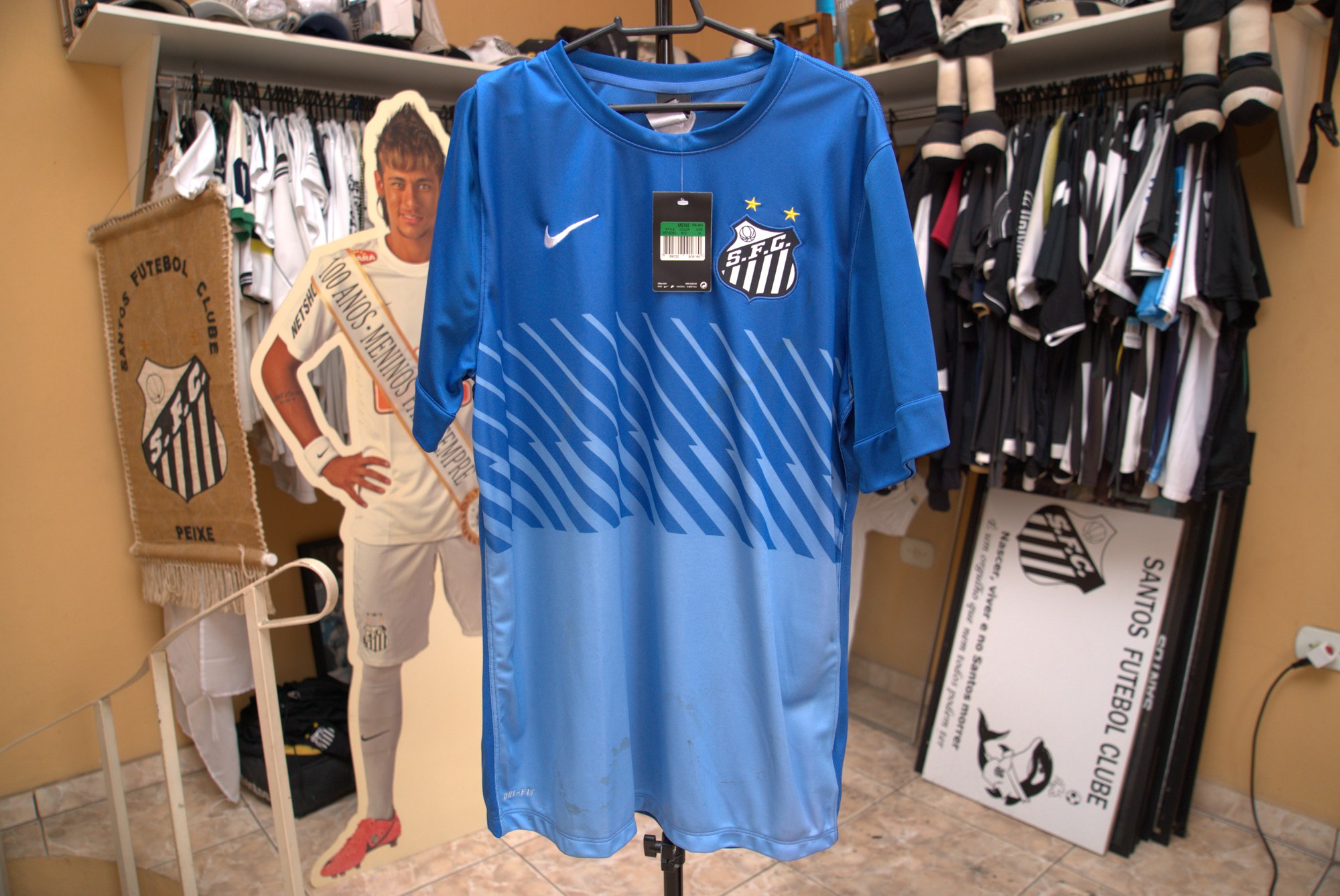 Camisa Santos FC Nike Azul Royal — Listras Diagonais com Etiqueta