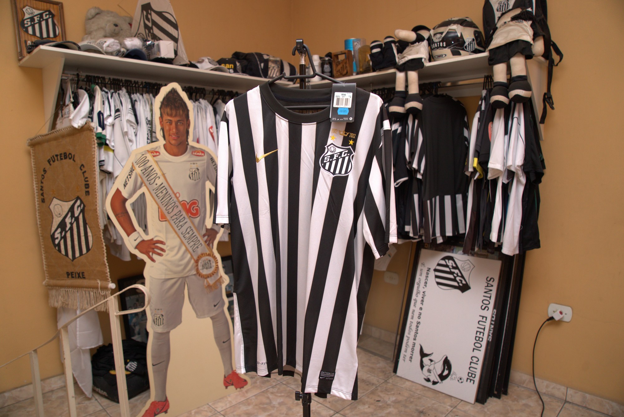 Camisa Santos FC Centenário Listrada Nike — Away Preta/Branca 2012